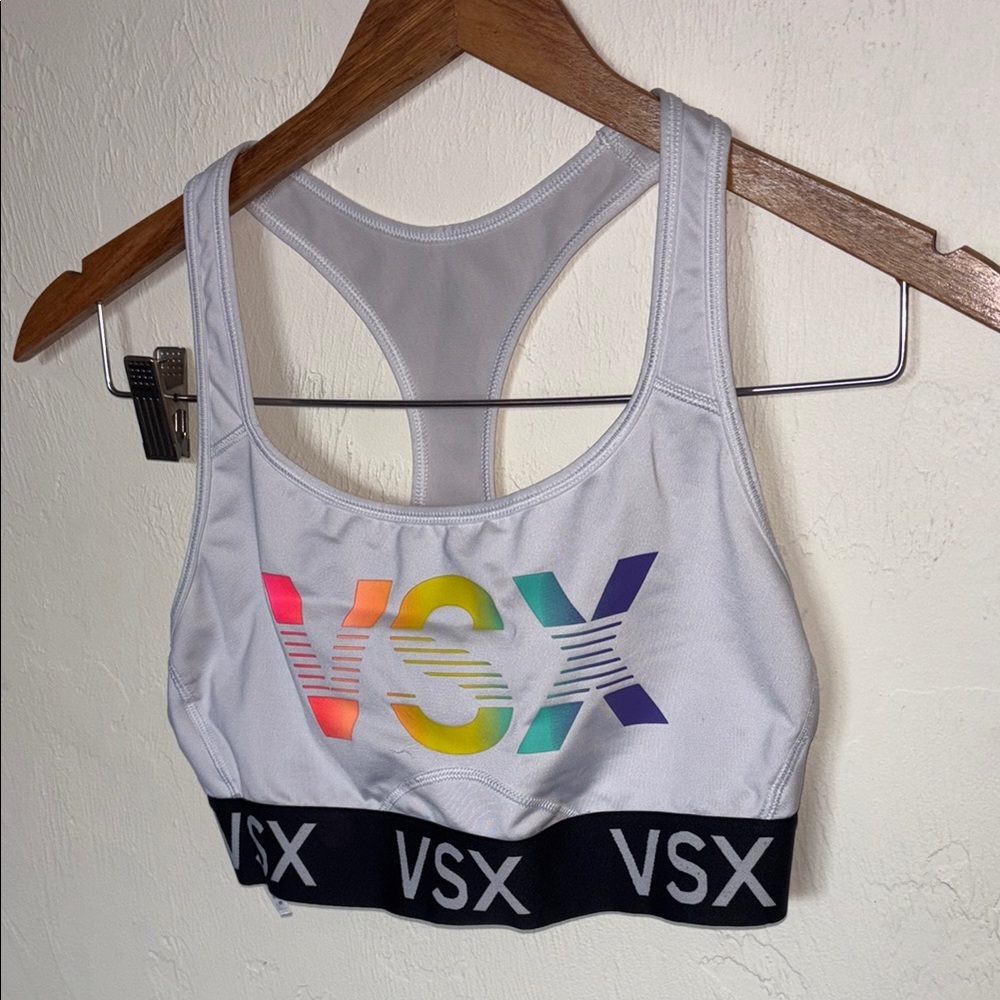 VSX Gray Sports Bra with Multicolor Logo